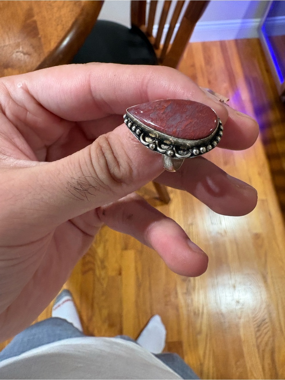 Red Jasper Teardrop Ring in Sterling-Style Metal